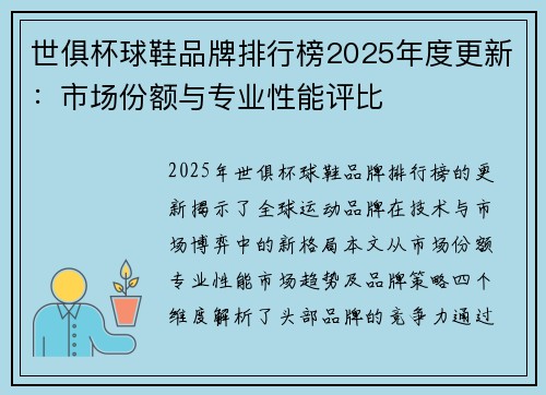 世俱杯球鞋品牌排行榜2025年度更新：市场份额与专业性能评比
